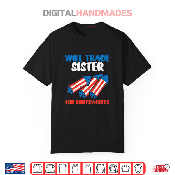 Kids Trade Sister For Firecrackers Funny Boys 4th Of July Kids Shirt