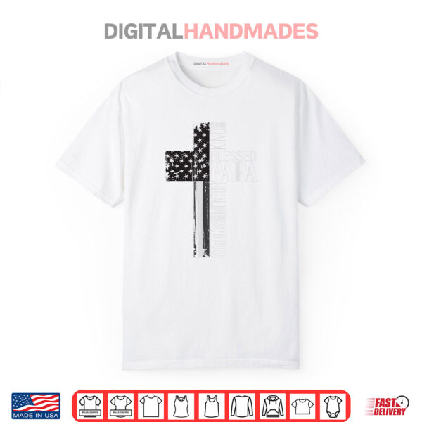Mens Blessed Papa American Flag 4th of July Religious Fathers Day Shirt