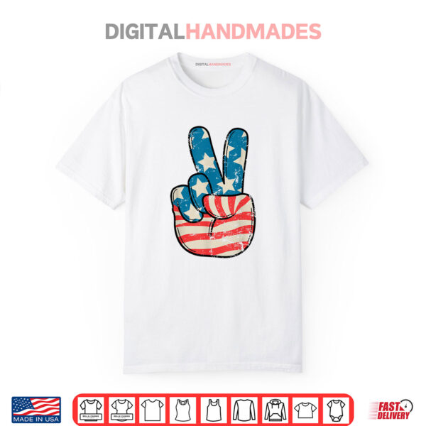 Peace Sign Hand 4th of July Patriotic American Flag Shirt