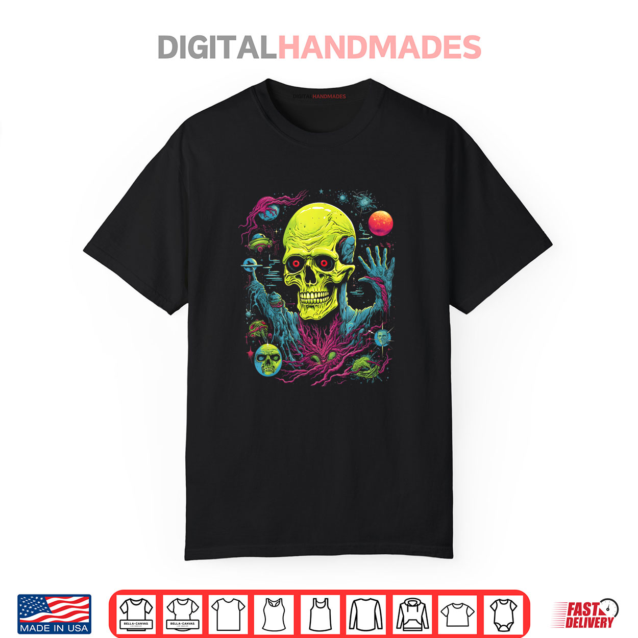 Retro Space Universe Skull Halloween Neon Like Shirt Retro Space Universe Skull Halloween Neon Like Shirt