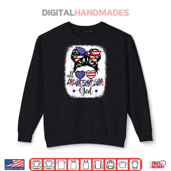 Sweatshirt 4th of July All American Girl Messy Bun US Flag Shirt