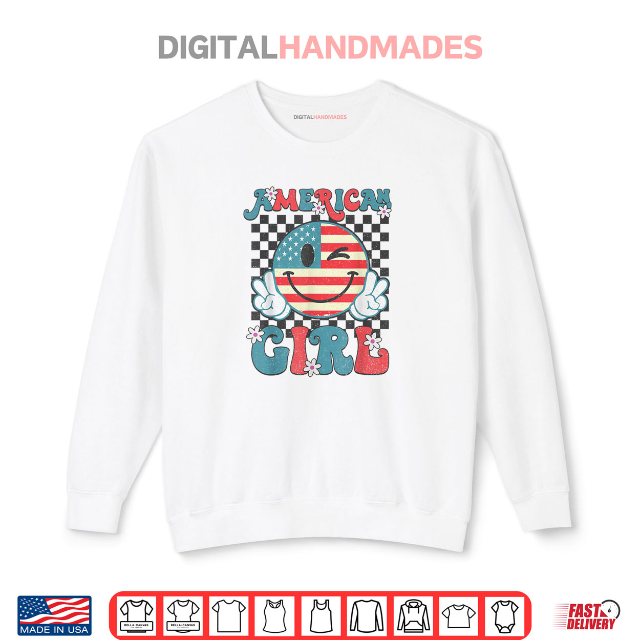 American Girl Retro Smile Checkered 4th of July Shirt American Girl Retro Smile Checkered 4th of July Shirt