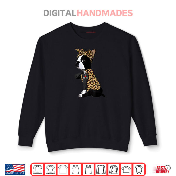 Sweatshirt Boston Terrier Lover I Love Mom Tattoo Leopard Mothers Day Shirt