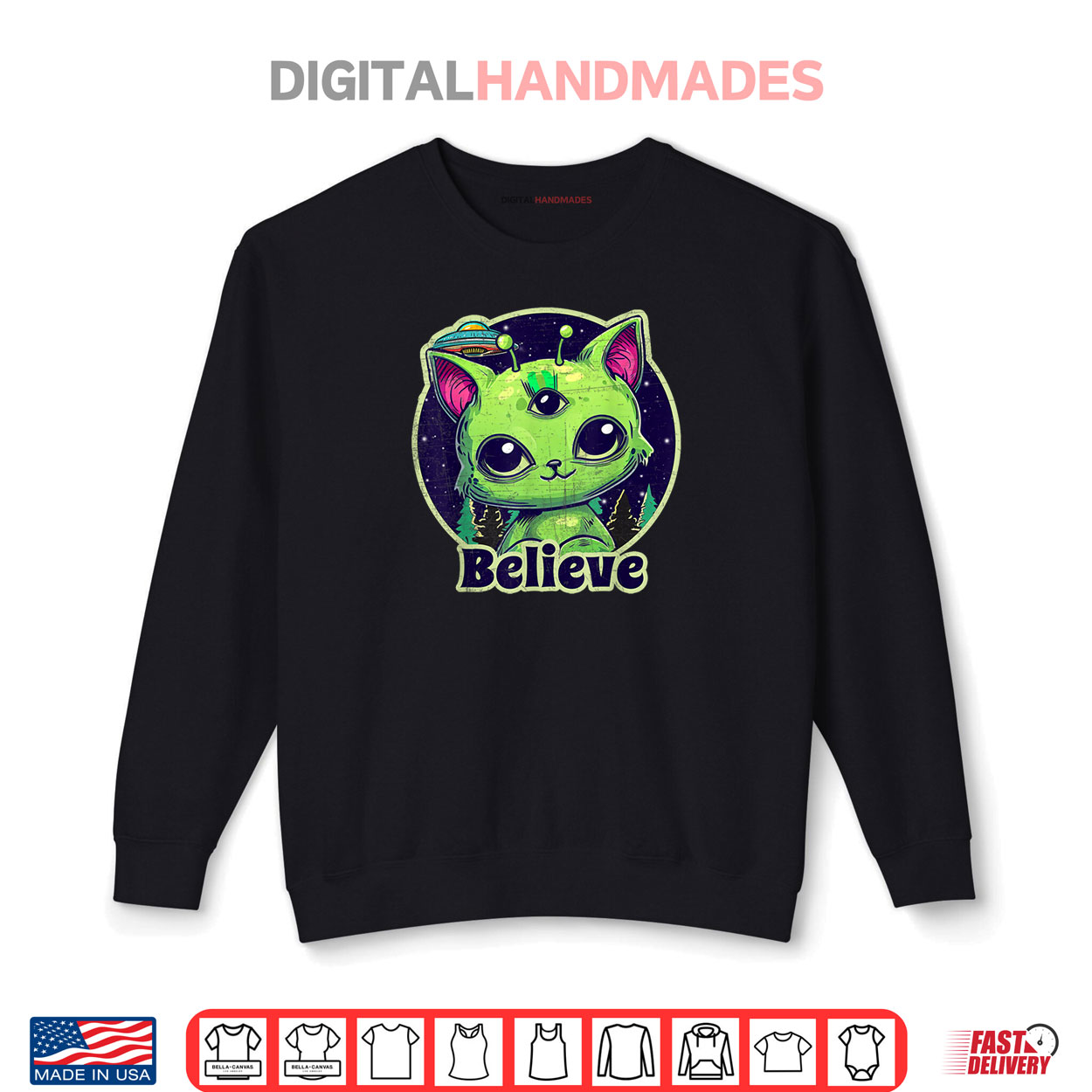 Cute Alien Cat Belive in UFO Kawaii Shirt Cute Alien Cat Belive in UFO Kawaii Shirt