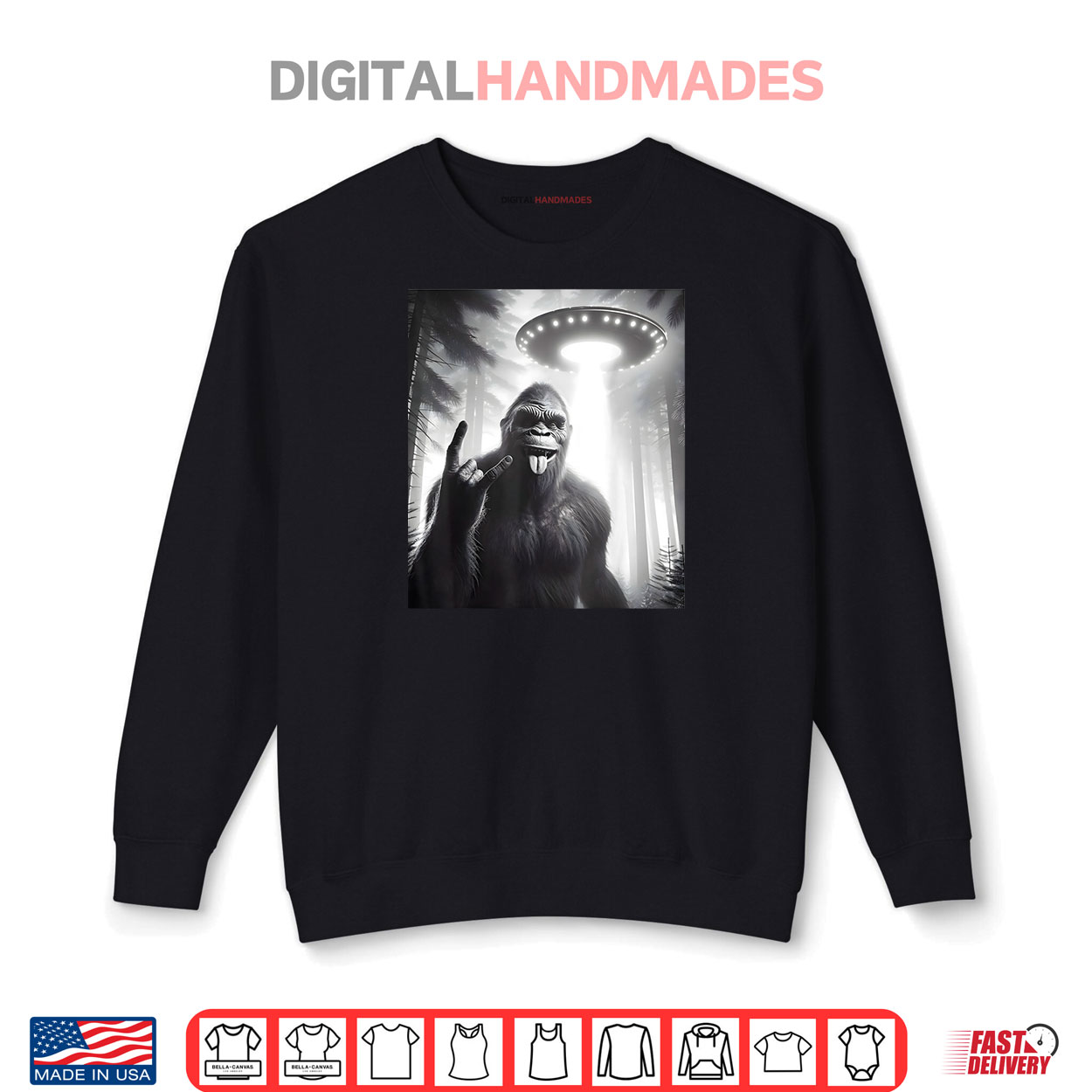 Funny Sasquatch Bigfoot Selfie With UFO Alien Rock Sign Shirt Funny Sasquatch Bigfoot Selfie With UFO Alien Rock Sign Shirt