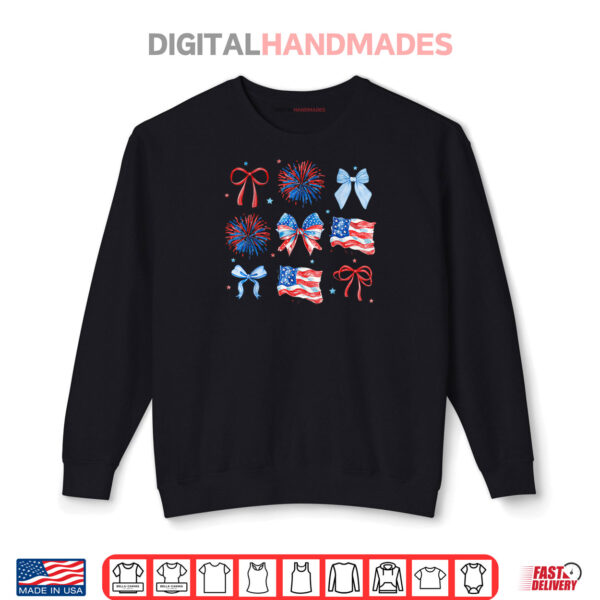Girls USA Flag Fireworks Bows Patriotic 4th of July Coquette Shirt 1 Sweatshirt Girls USA Flag Fireworks Bows Patriotic 4th of July Coquette Shirt