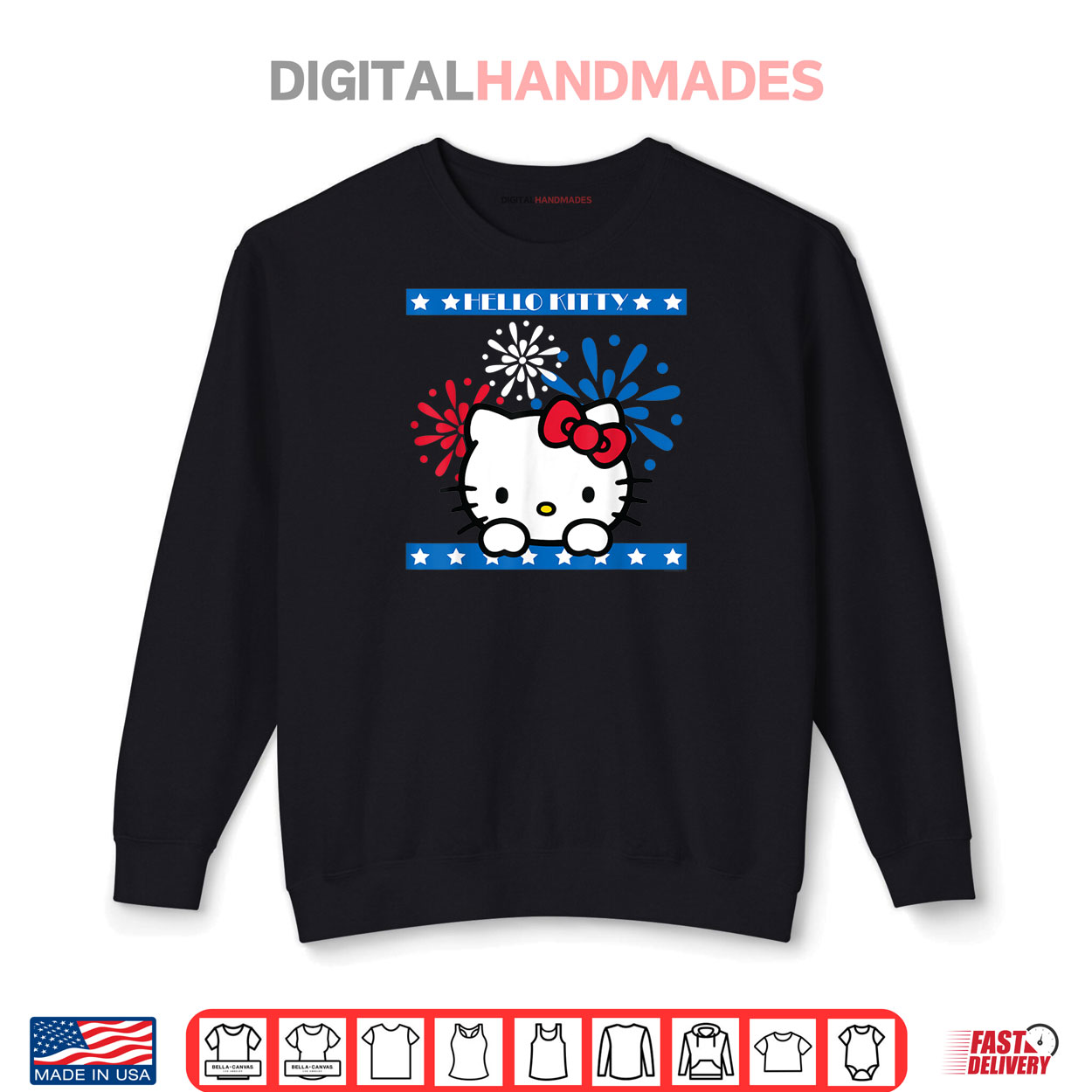 Hello Kitty Fireworks 4th of July Red White Blue Americana Shirt Hello Kitty Fireworks 4th of July Red White Blue Americana Shirt