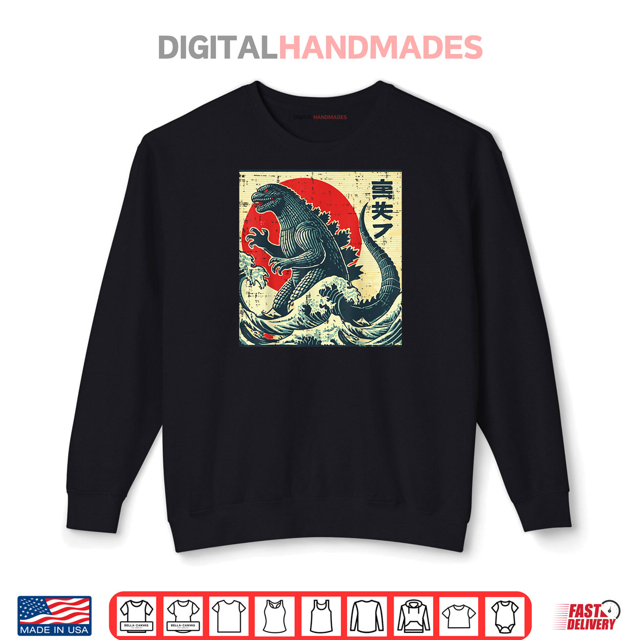 Japanese Kaiju Monster Waves Retro Ukiyo Art Shirt Japanese Kaiju Monster Waves Retro Ukiyo Art Shirt