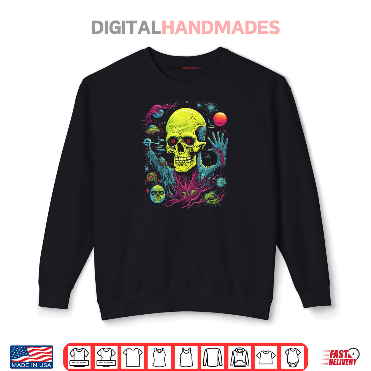 Retro Space Universe Skull Halloween Neon Like Shirt Retro Space Universe Skull Halloween Neon Like Shirt