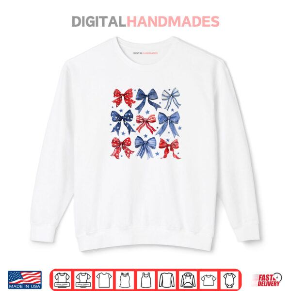 Sweatshirt Womens 4th of July Coquette Bow Ribbon Red White and Blue Shirt