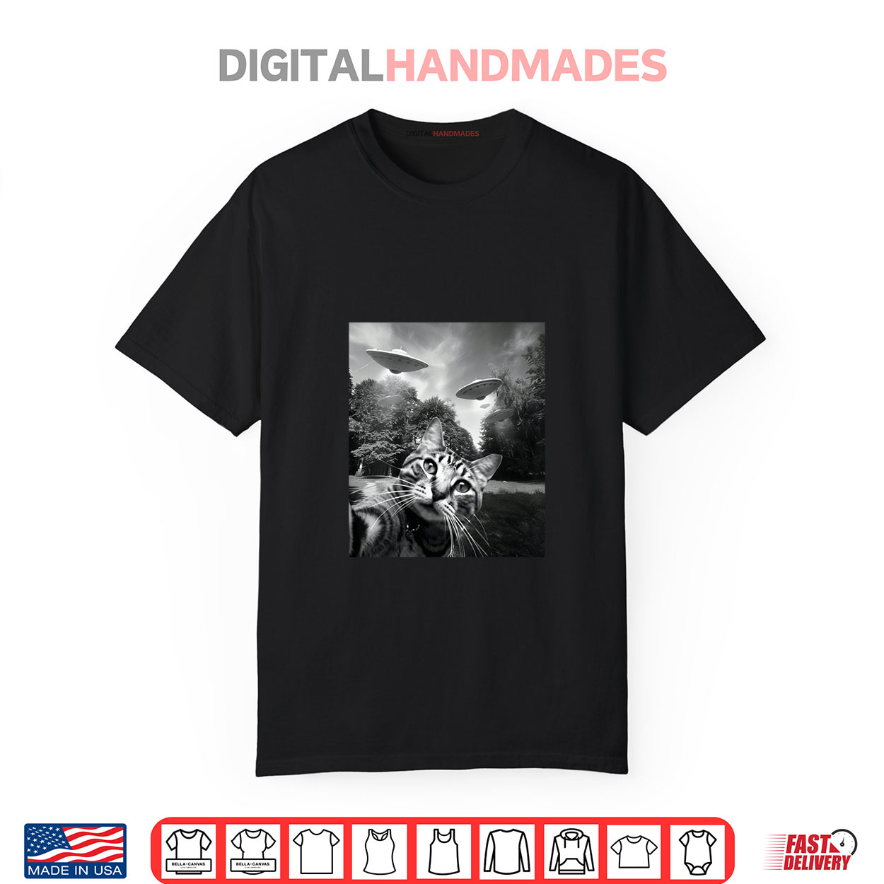 Womens Cat Selfie with UFO Shirt Womens Cat Selfie with UFO Shirt