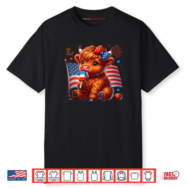 4th Of July Cute Highland Cow Popsicle USA Flag Patriotic Shirt