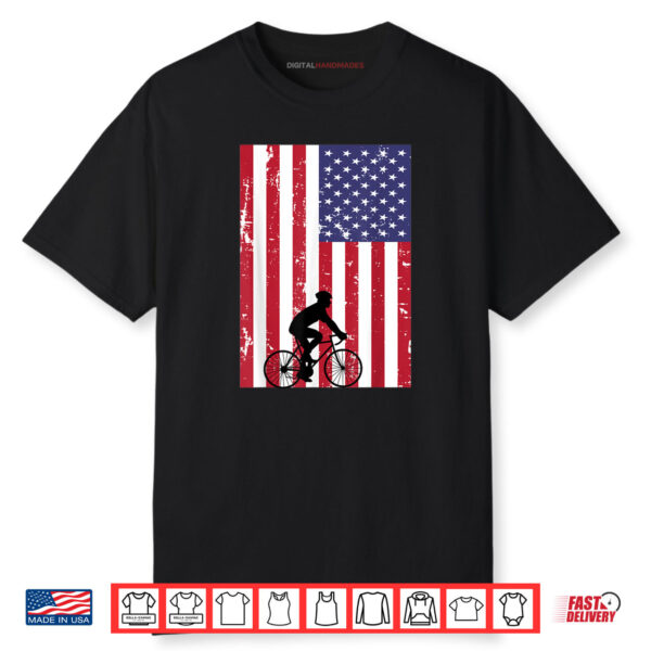 4th Of July Cycling Cyclist Bicycle Vintage USA Flag Shirt