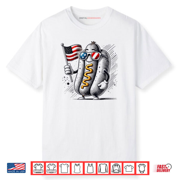 4th of July Hotdog Patriotic USA Flag Retro Shirt