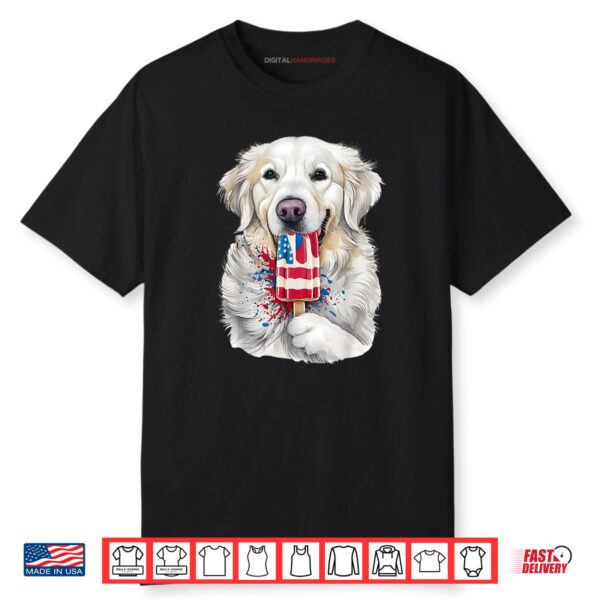 4th of July White English Cream Golden Retriever Popsicle Shirt