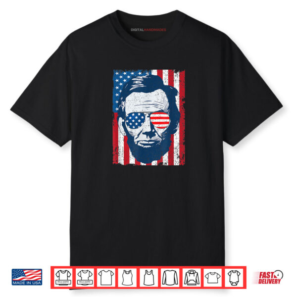 Abe Lincoln Beard Sunglasses & American Flag 4th Of July Shirt