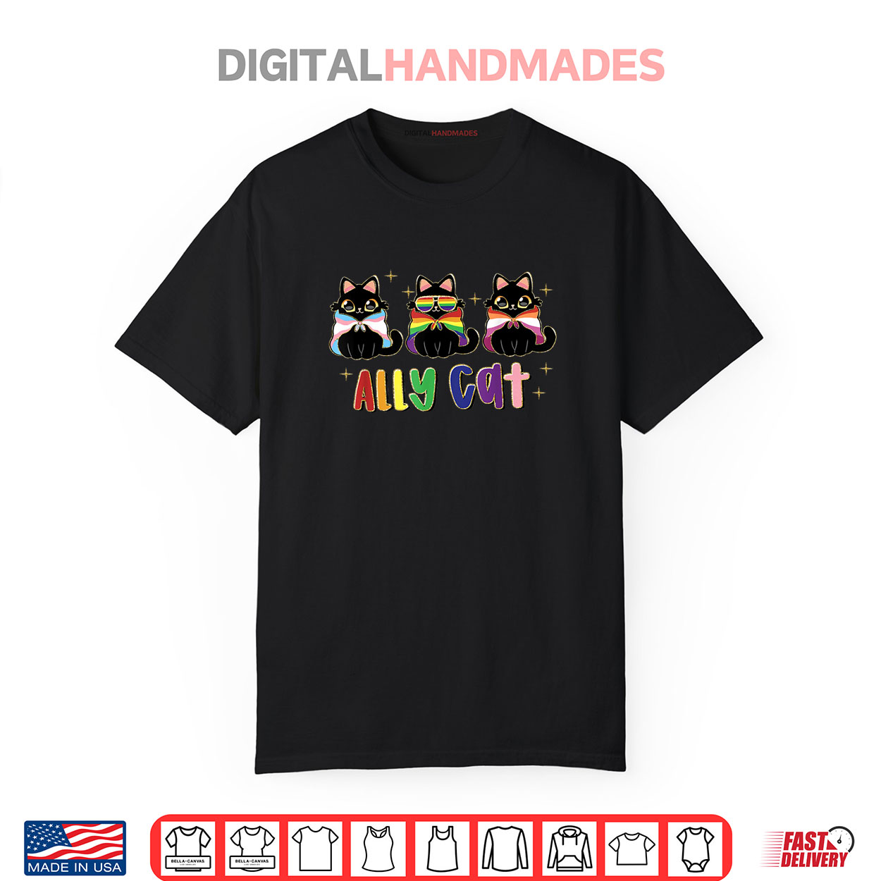 Ally Cat Rainbow LGBT Pride Flag Gay Pride Month 2025 Shirt