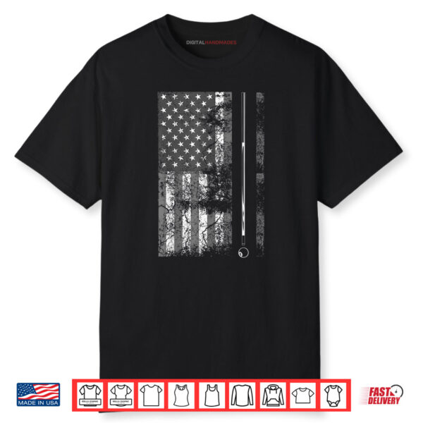 American Flag Billiard Stick Cute Table Game Funny USA Shirt