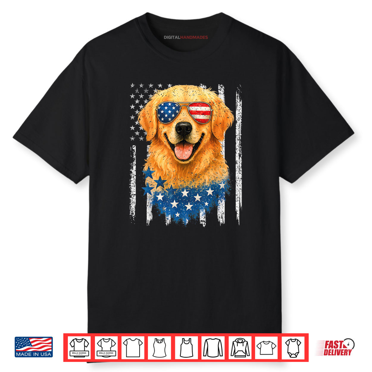 American Flag Golden Retriever USA Retro 4th Of July Shirt