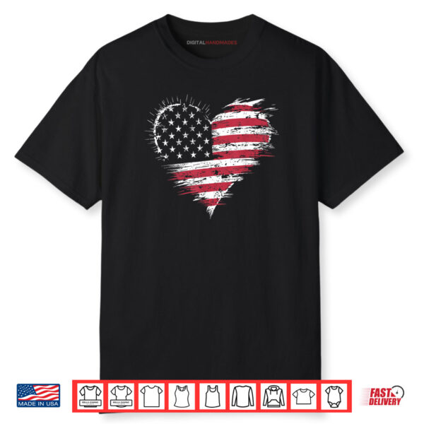 American Flag Heart Women Men Kids 4th of July Patriotic USA Shirt