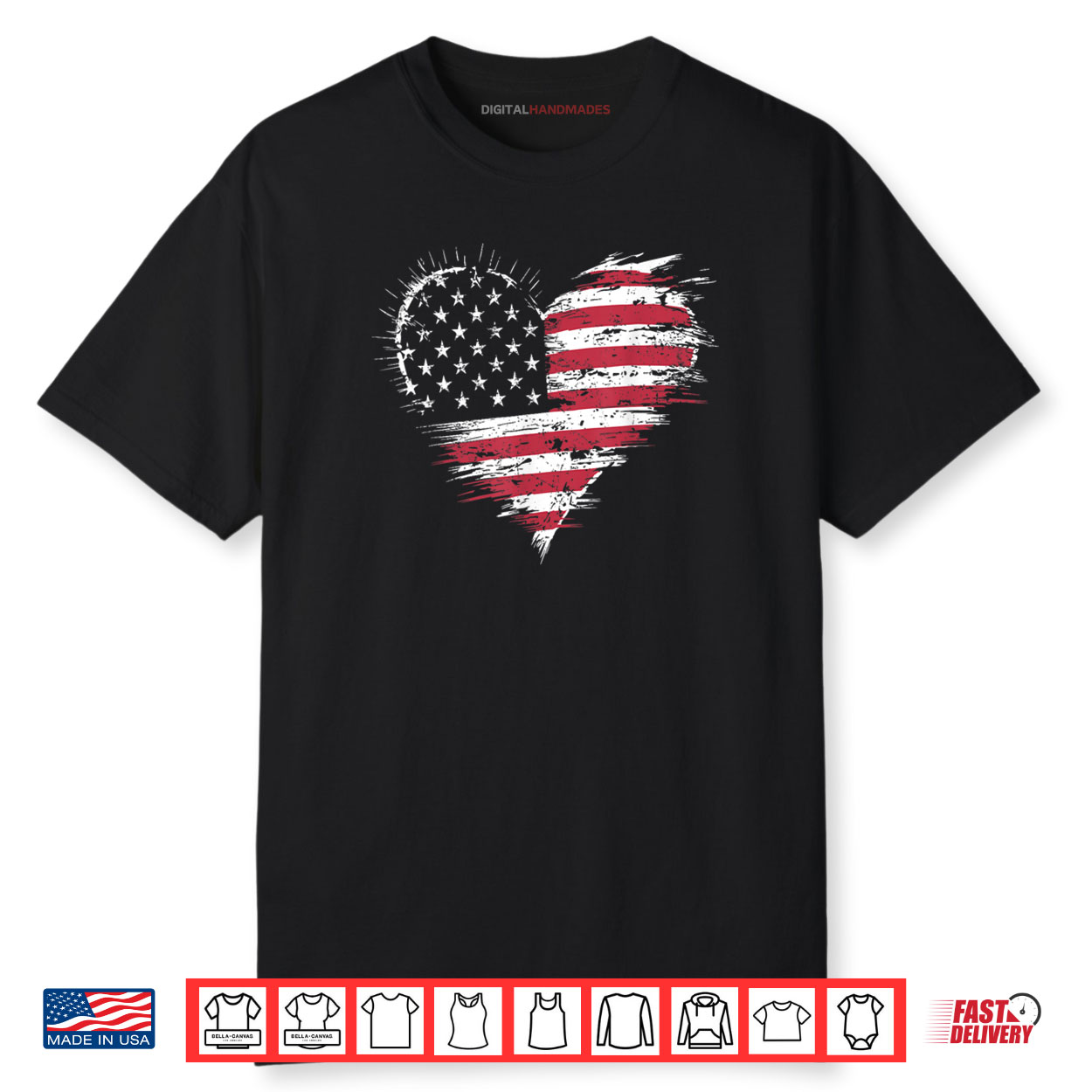 American Flag Heart Women Men Kids 4th of July Patriotic USA Shirt American Flag Heart Women Men Kids 4th of July Patriotic USA Shirt