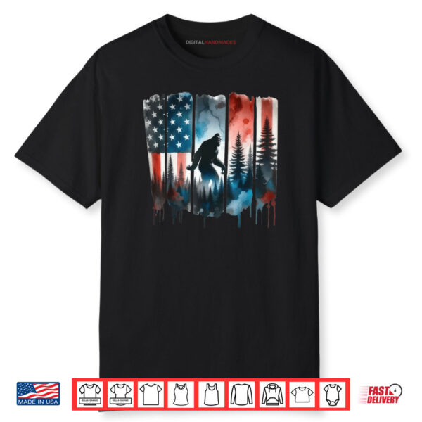 Bigfoot American Flag Sasquatch Patriotic 4th Of July Shirt