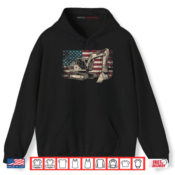 Black Hoodie Excavator American Flag Patriotic Excavator 4th of July Shirt digitalhandmades