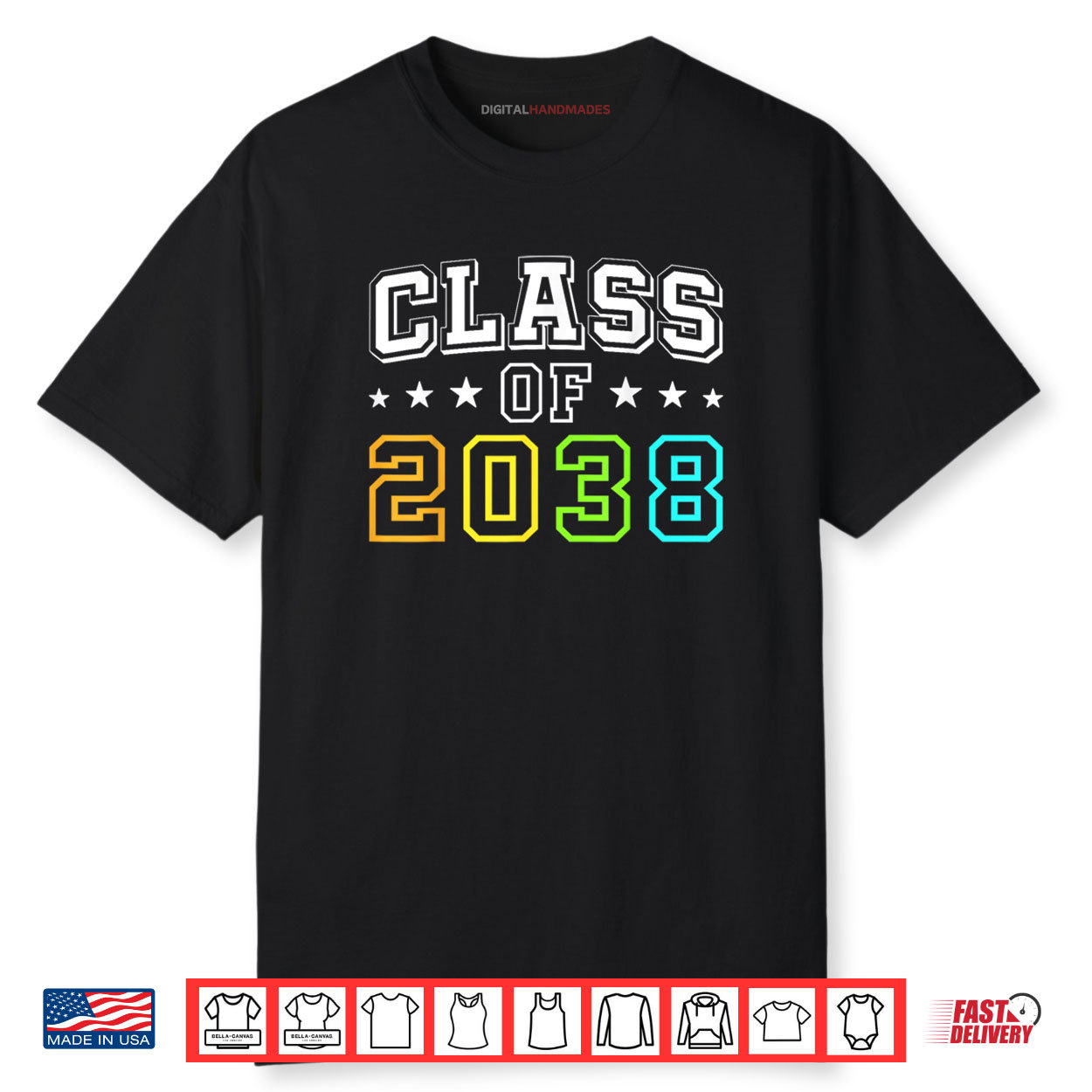 Class of 2038 First Day of Kindergarten Kids Teachers Shirt