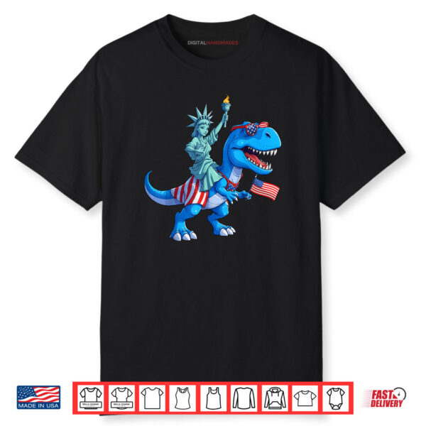 Dino Statue Of Liberty 4th Of July TRex American Flag Shirt