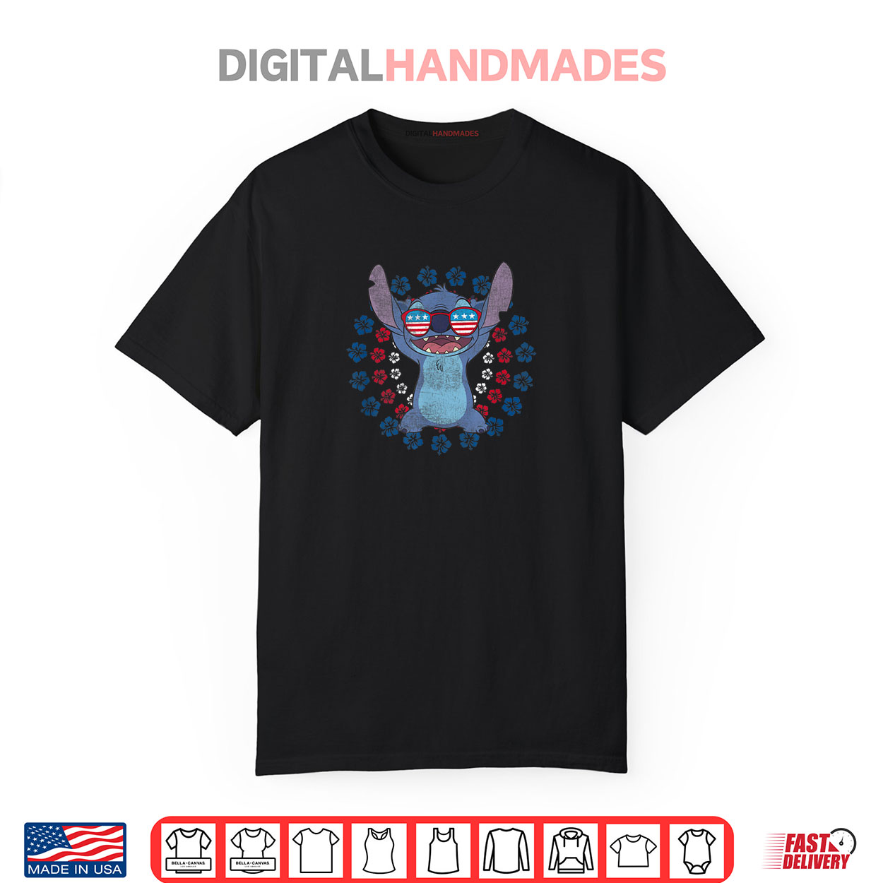Disney Lilo & Stitch 4th Of July Sunglasses Flag Americana Shirt
