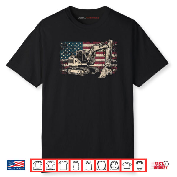 Excavator American Flag Patriotic Excavator 4th of July Shirt