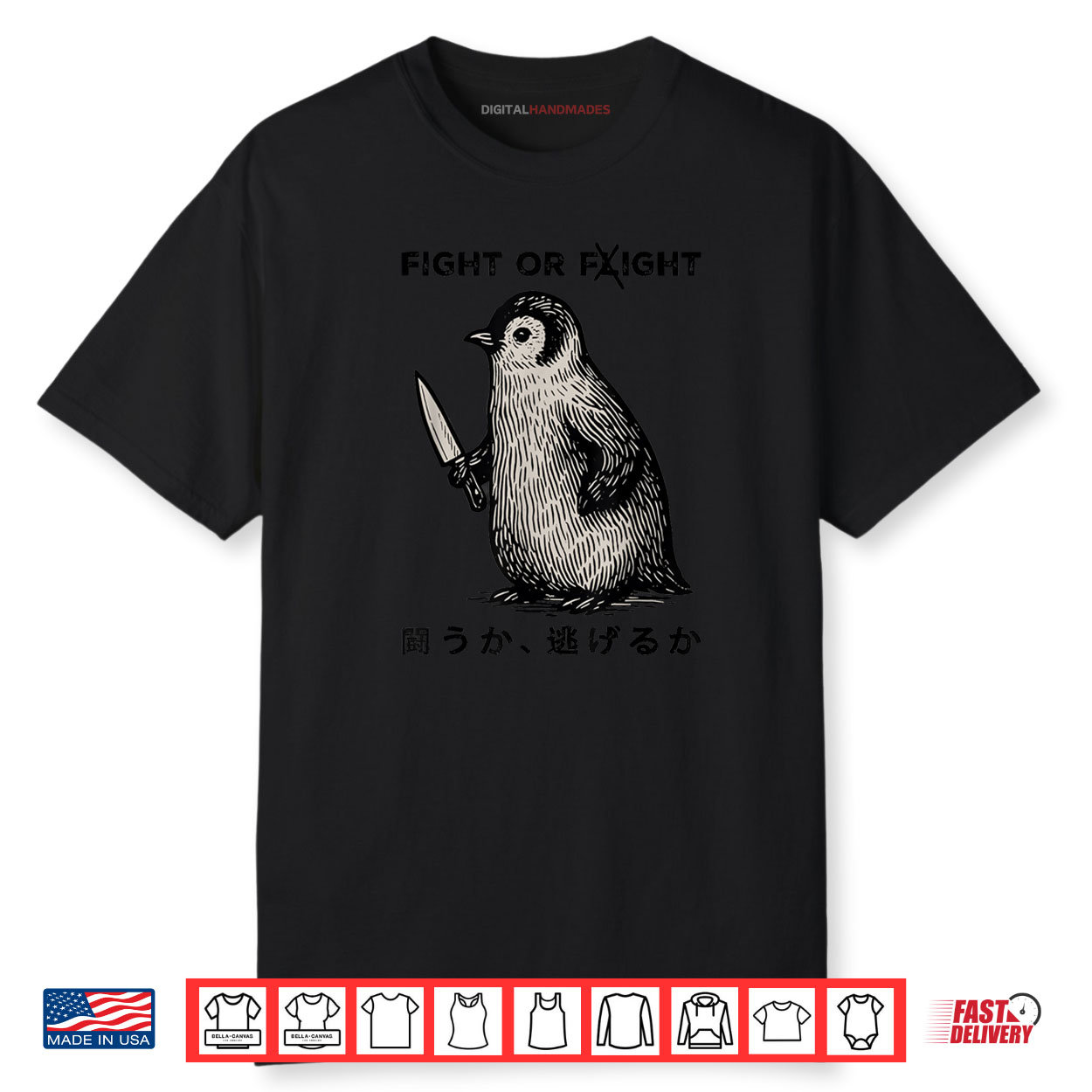 Fight Or Flight Meme Penguin With Knife Funny Shirt