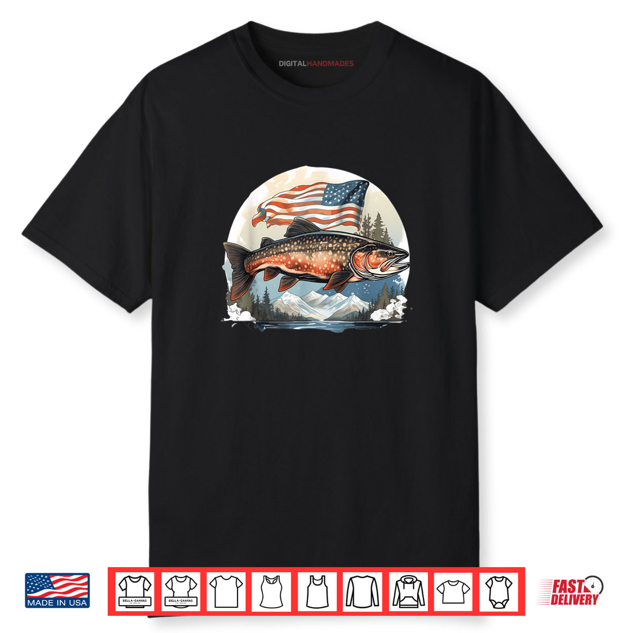 Fisherman American US Flag With Fly Fishing Brook Trout Fish Shirt Fisherman American US Flag With Fly Fishing Brook Trout Fish Shirt