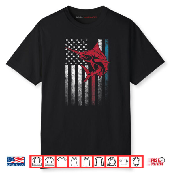 Fishing Marlin Swordfish Fish 4th of July American Flag USA Shirt