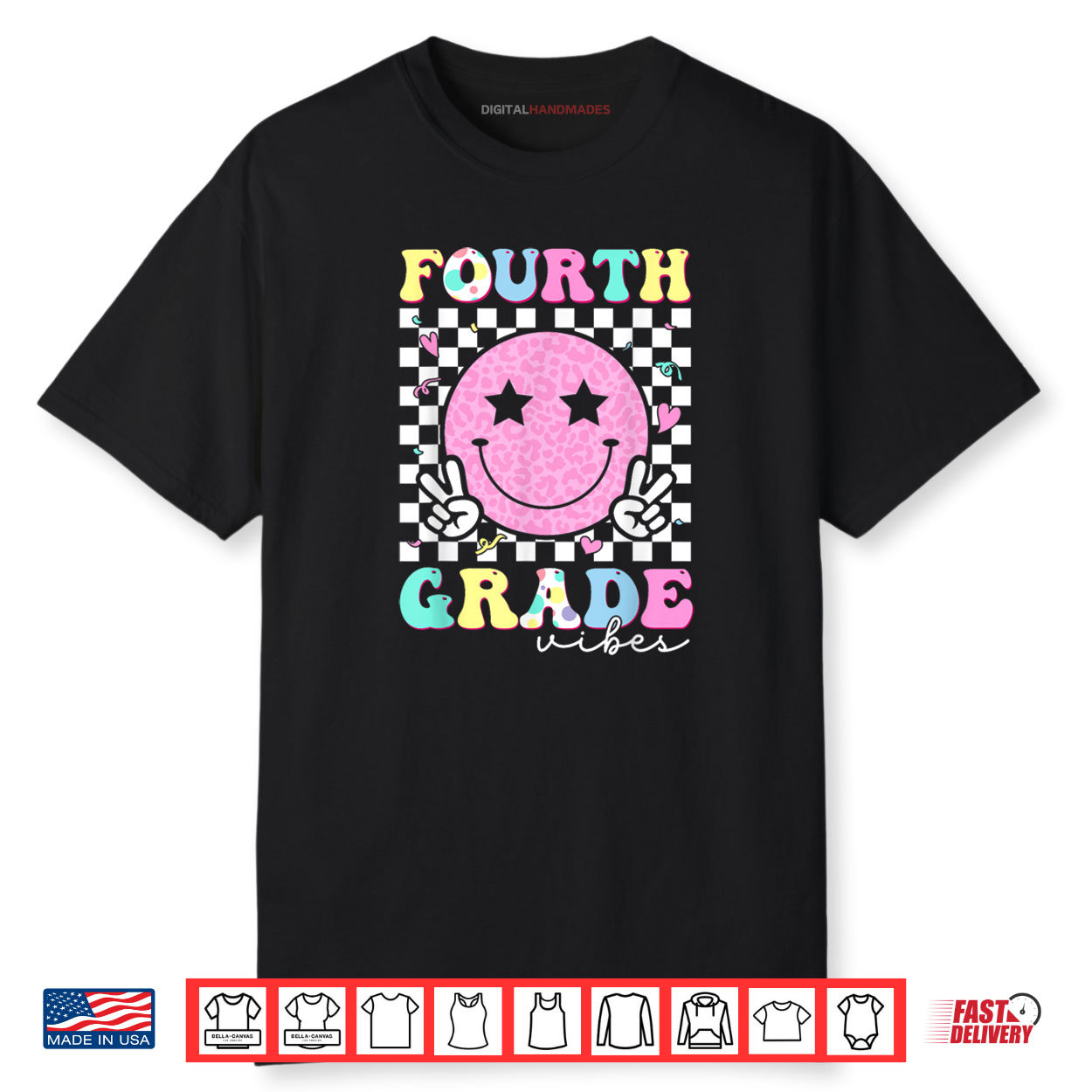 Fourth Grade Vibes Smile Face Funny Back to School Girl Kids Shirt