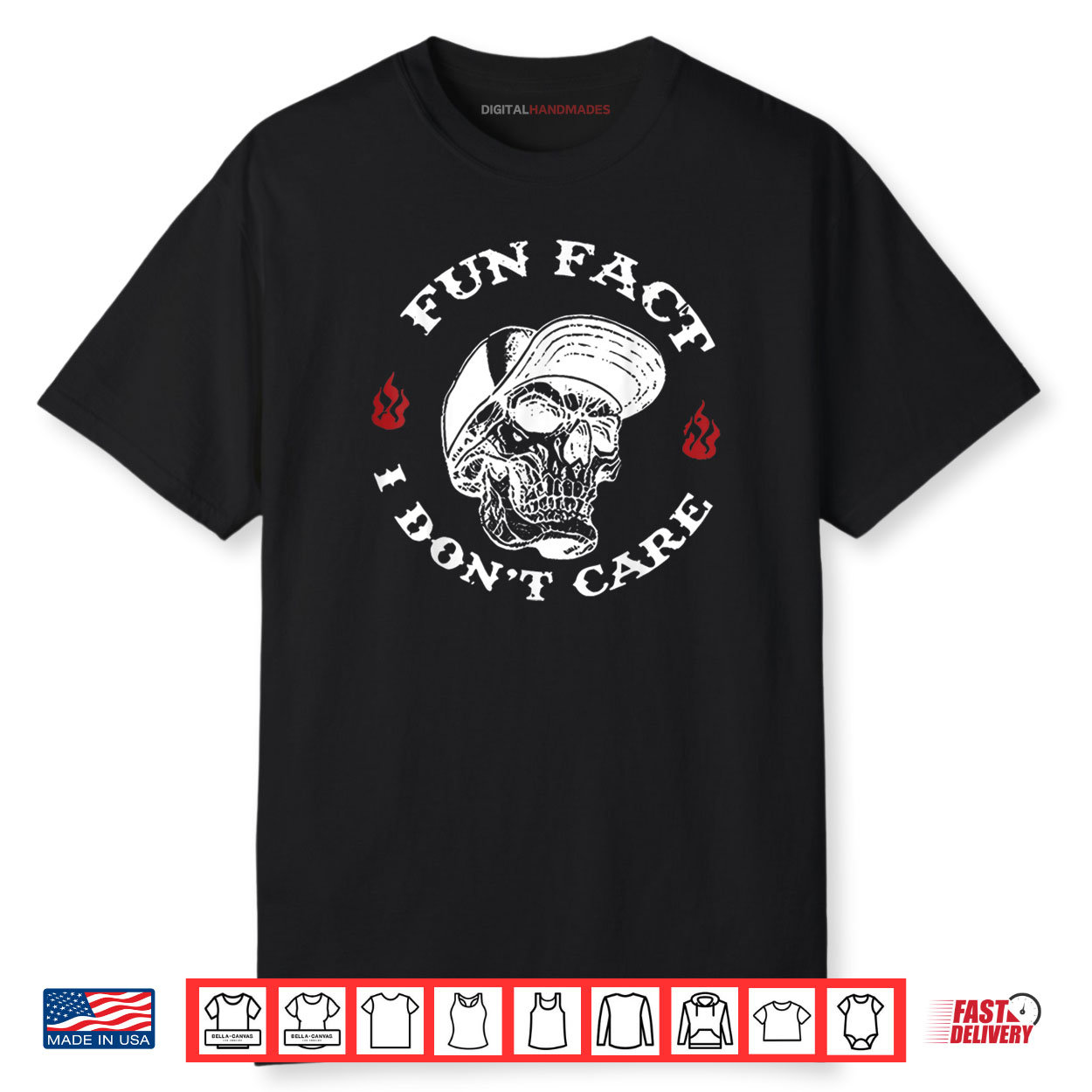Fun Fact I Don’t Care Funny Skeleton Sarcastic Adult Humor Shirt