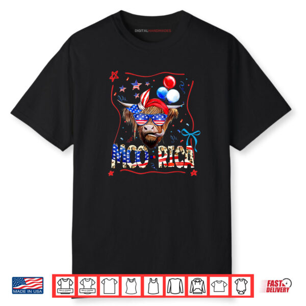 Funny Moorica 4th of July Funny Highland Cow American Shirt