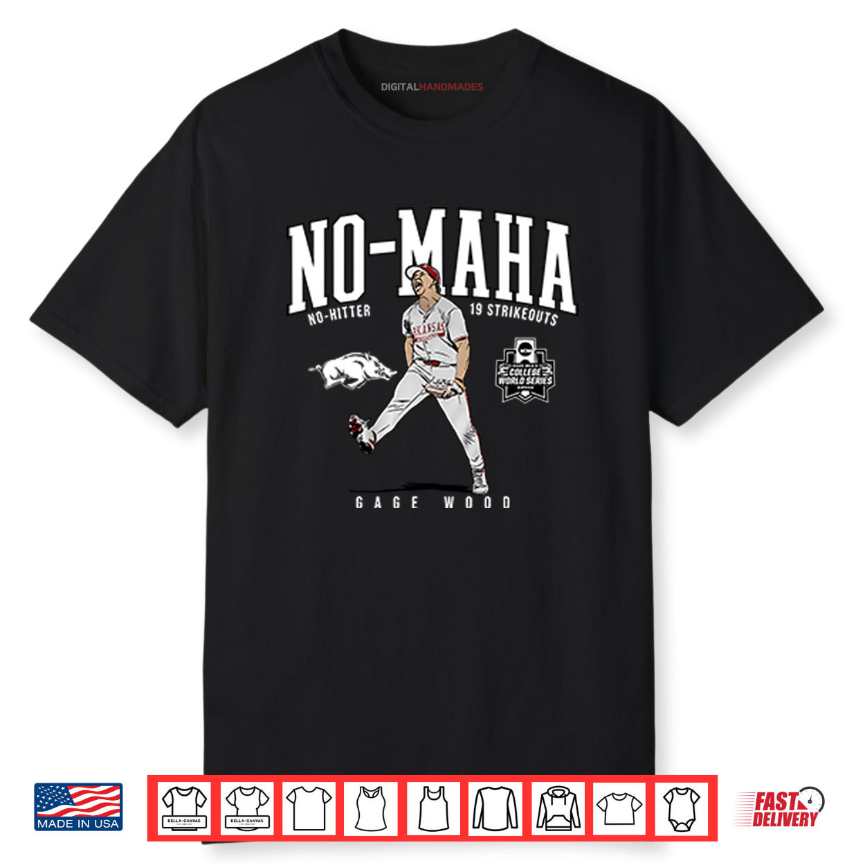 Gage Wood NCAA College World Series No Hitter 19 Strikeouts Arkansas Razorbacks Shirt