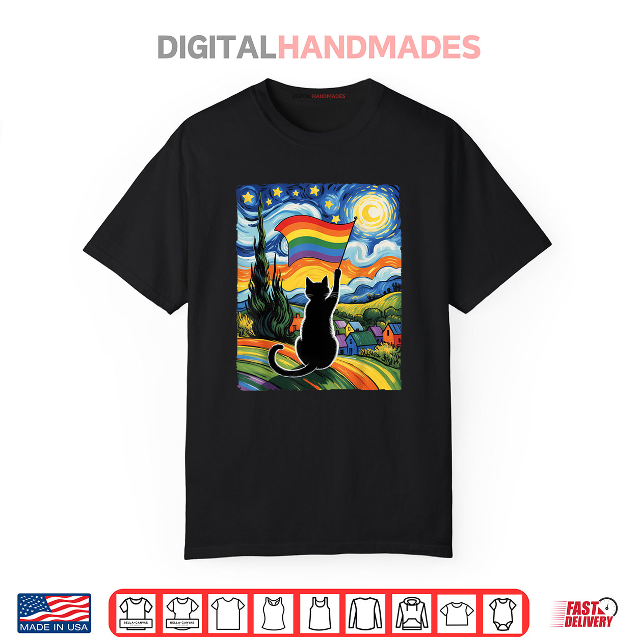 Gay Pride Cat Art Cat Starry Night Style LGBTQ Pride Support Shirt