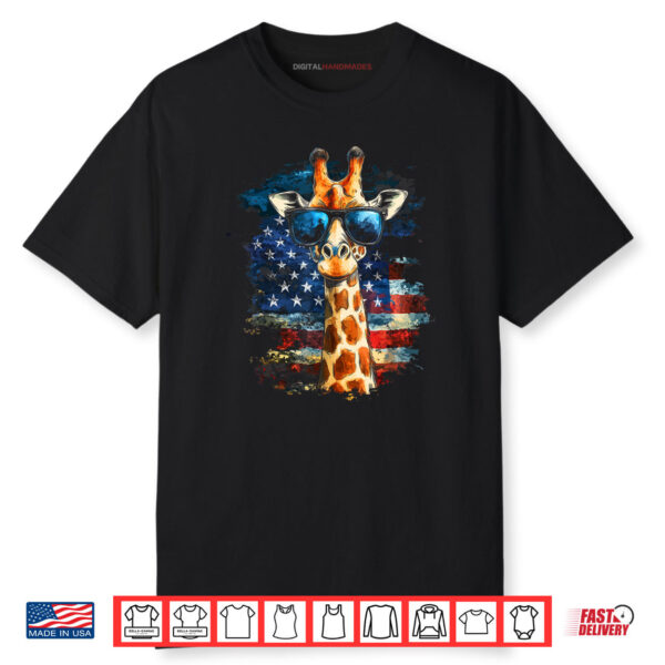 Giraffe American Flag 4th Of July Funny Animal Patriotic Shirt