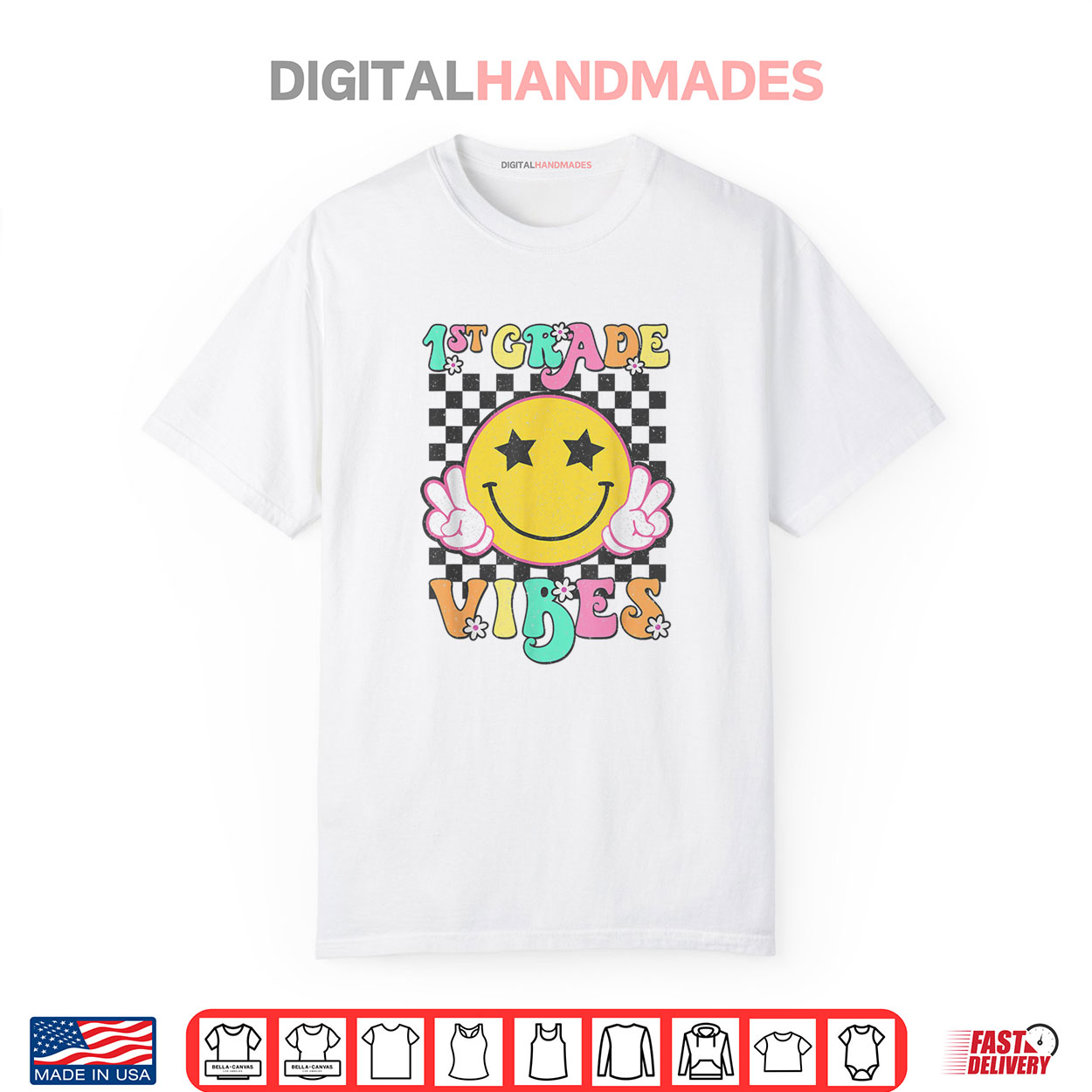 Girls 1st Grade Vibes Smile Face Back to School First Grade Shirt