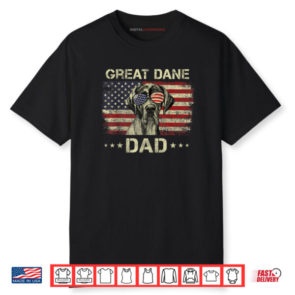 Great Dane Dad Dog Lovers American Flag 4th Of July Shirt