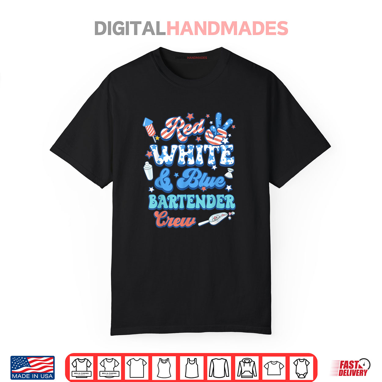 Groovy Red White Blue Bartender Crew 4th Of July Shirt