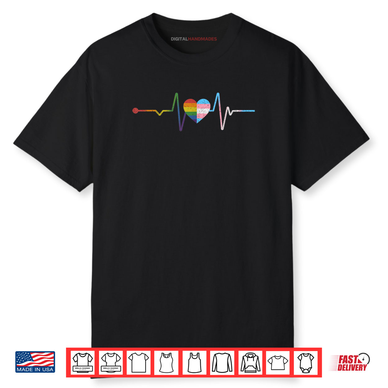 Heartbeat With Rainbow and Transgender Flag LGBT Pride Month Shirt Heartbeat With Rainbow and Transgender Flag LGBT Pride Month Shirt
