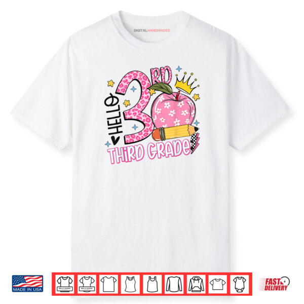 Hello 3rd Third Grade Back To School Pink Leopard Teacher Shirt