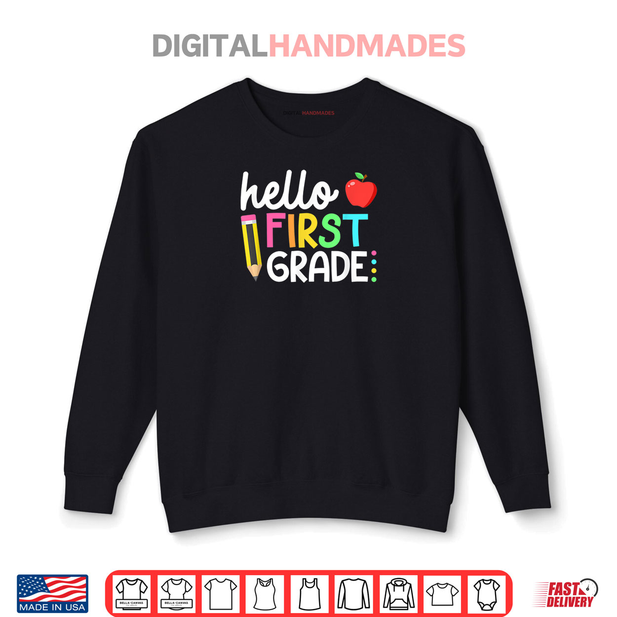 Hello First Grade Team 1st Grade Back to School Teacher Kids Shirt