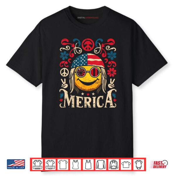 Hippie Groovy Face July 4th US Flag Groovy Decor Merica Shirt