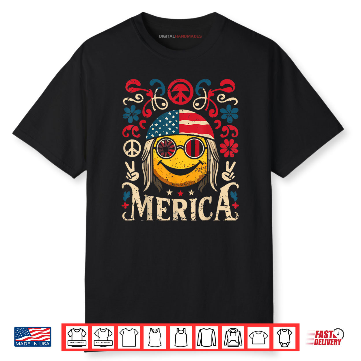Hippie Groovy Face July 4th US Flag Groovy Decor Merica Shirt Hippie Groovy Face July 4th US Flag Groovy Decor Merica Shirt