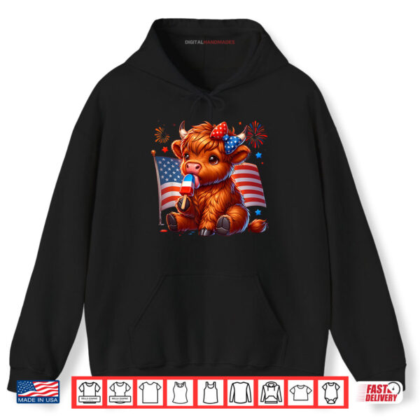 Hoodie 4th Of July Cute Highland Cow Popsicle USA Flag Patriotic Shirt digitalhandmades