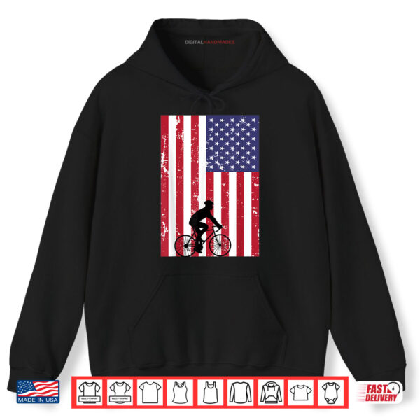 Hoodie 4th Of July Cycling Cyclist Bicycle Vintage USA Flag Shirt